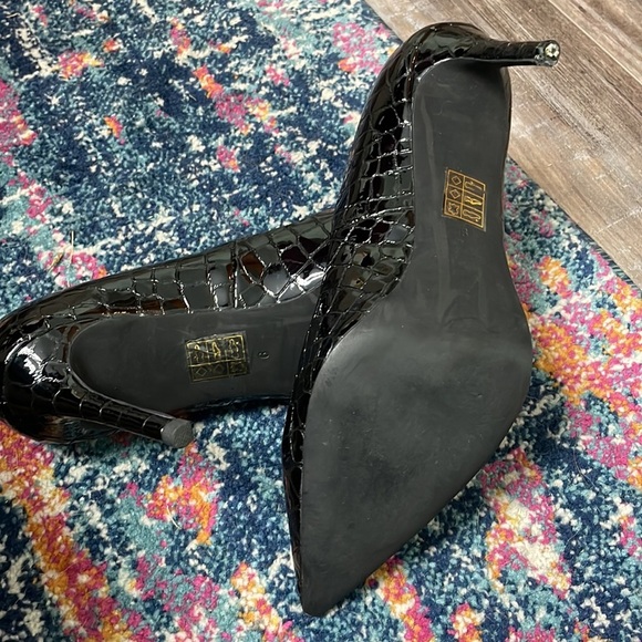 Jeffrey Campbell Pelara Black Patent Pointed Toe Pump Croco - Picture 7 of 10